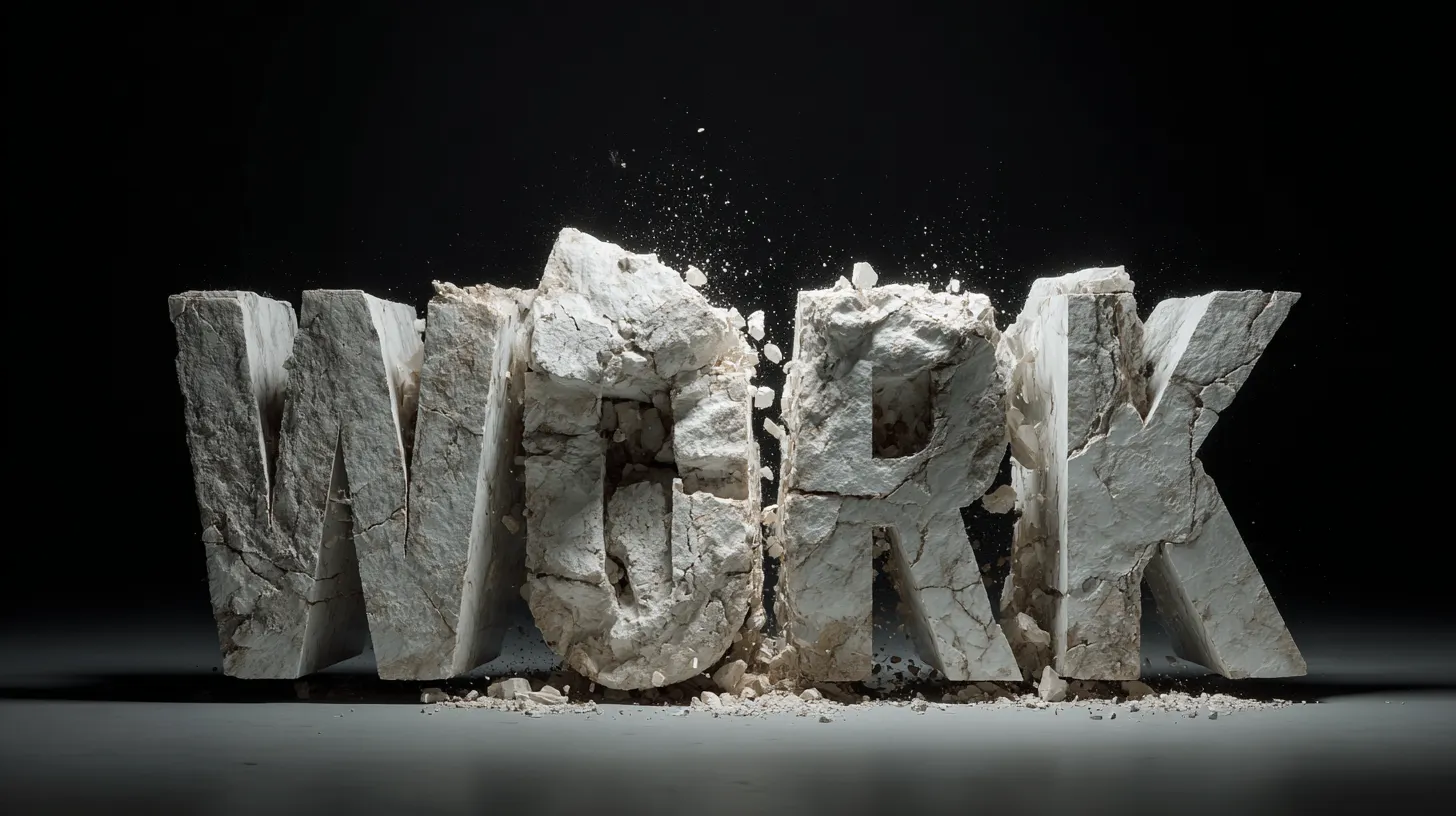 The word work as chiseled in stone thats breaking up