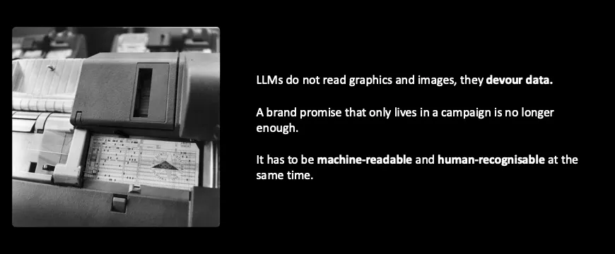 A screenshot from a slide about machine-readable brands, e.g. content and visuals